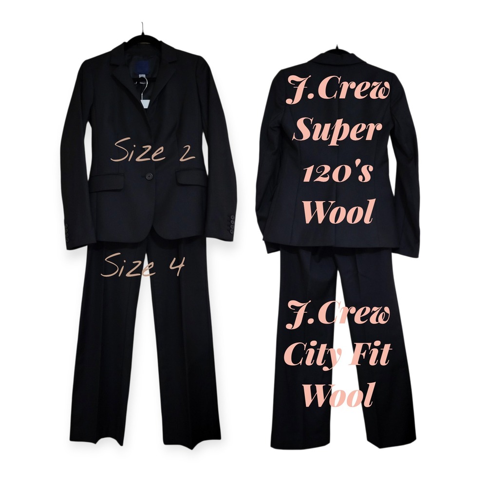 J.Crew Womens 2/4 Black Super 120s Wool Suit Blazer City Fit Pants Corp Siren - Picture 2 of 13